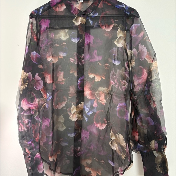 NWT Equipment Femme Women’s Boleyn Button Front Floral Sheer Silk Blouse Size M - Picture 9 of 9